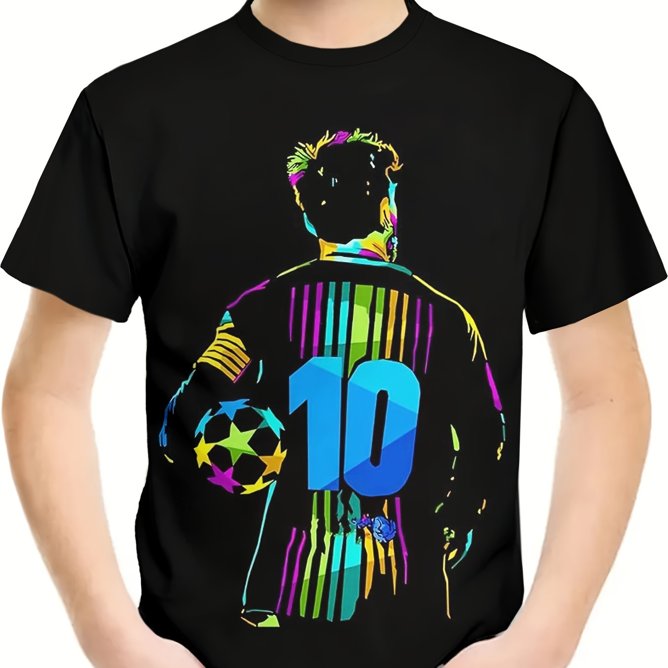 

Trendy Cool Colorful Football Player 3d Print Boys Casual Short Sleeve T-shirts - Comfortable & Stylish Tops For Summer - Ideal Gift For Your Fashionistas