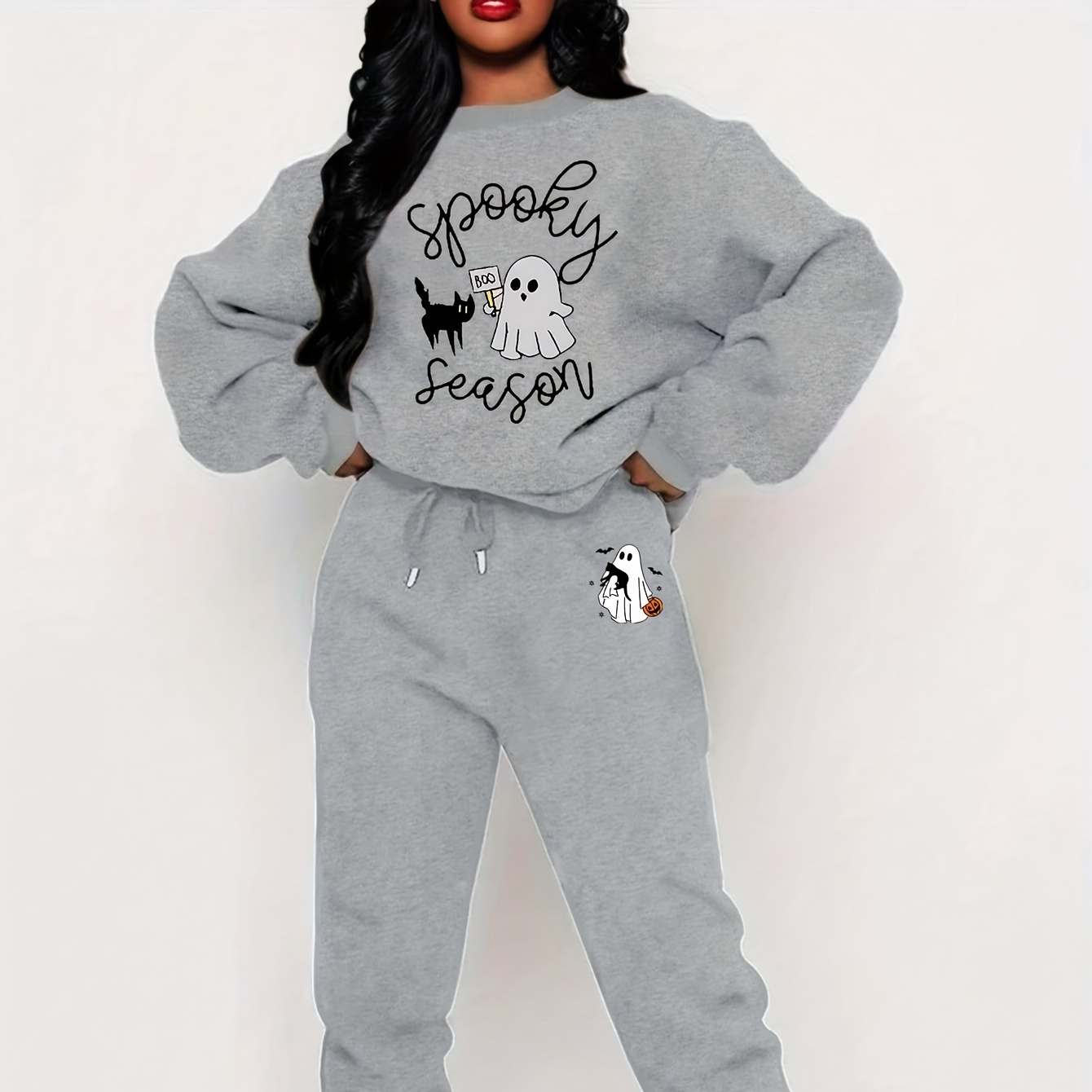 

Print 2 Piece Set, Crew Neck Sweatshirt & Pants, Women's Clothing
