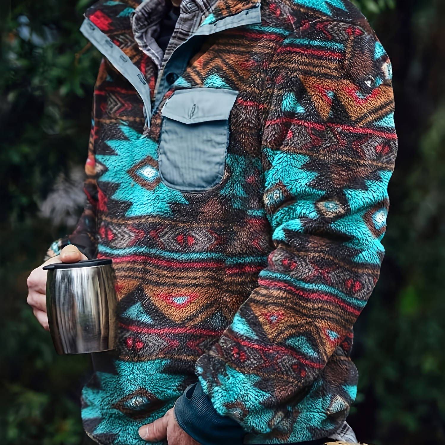 

Men's Aztec Fleece Jacket Plush Sherpa Pullover Sweatshirt Winter Coat Western Vintage Sweater With Pockets