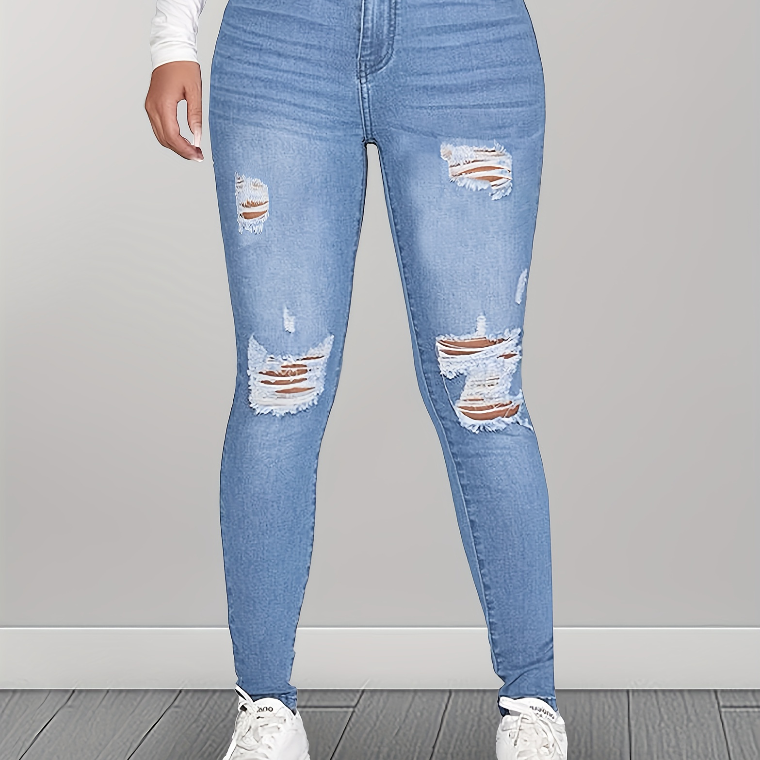 

Ripped Holes Washed Skinny Jeans, Slim Fit High Stretch Tight Jeans, Women's Denim Jeans & Clothing