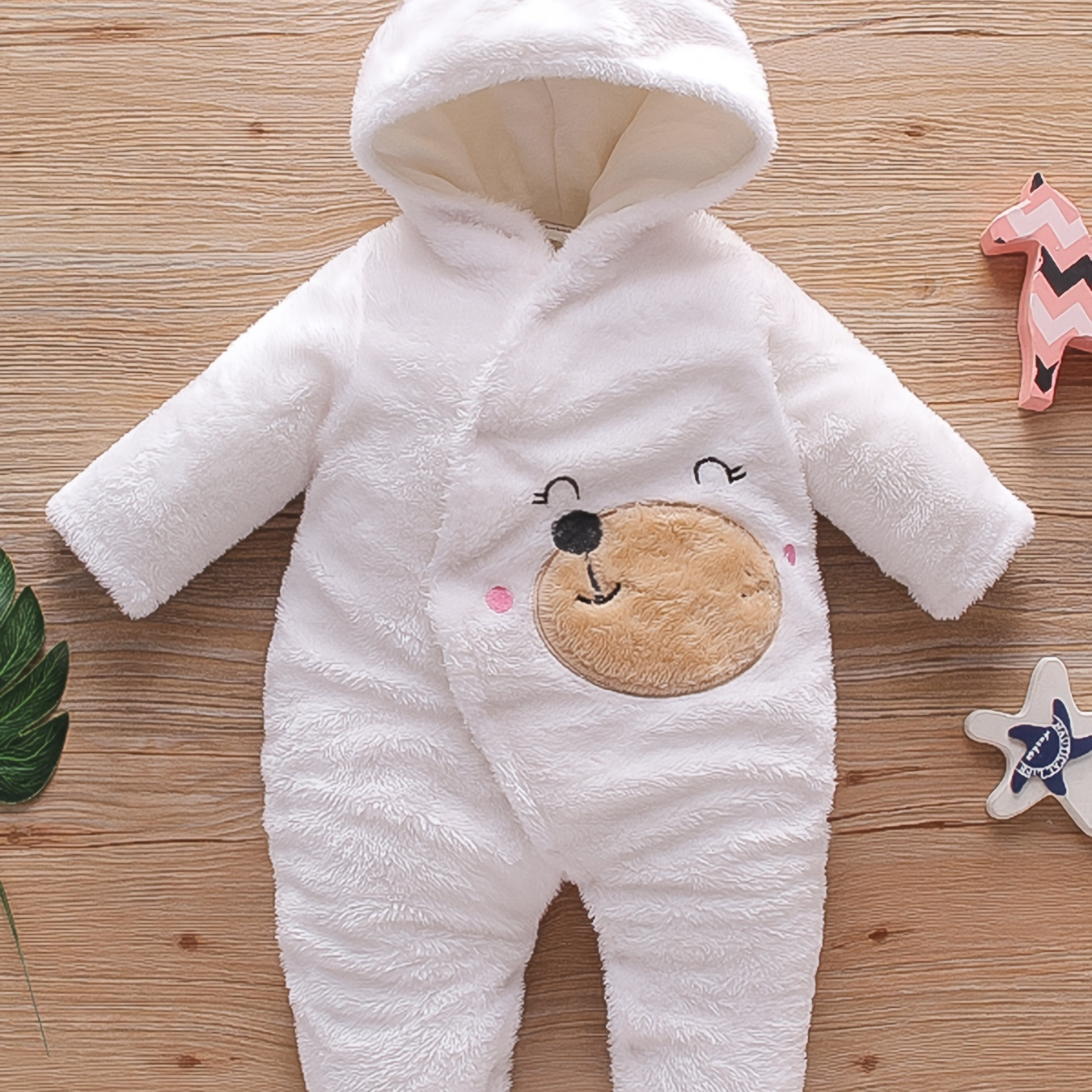 

Patpat Baby Girl/boy Cute Bear Graphic Fleece Hooded Footed/footie Long-sleeve Jumpsuit For Winter