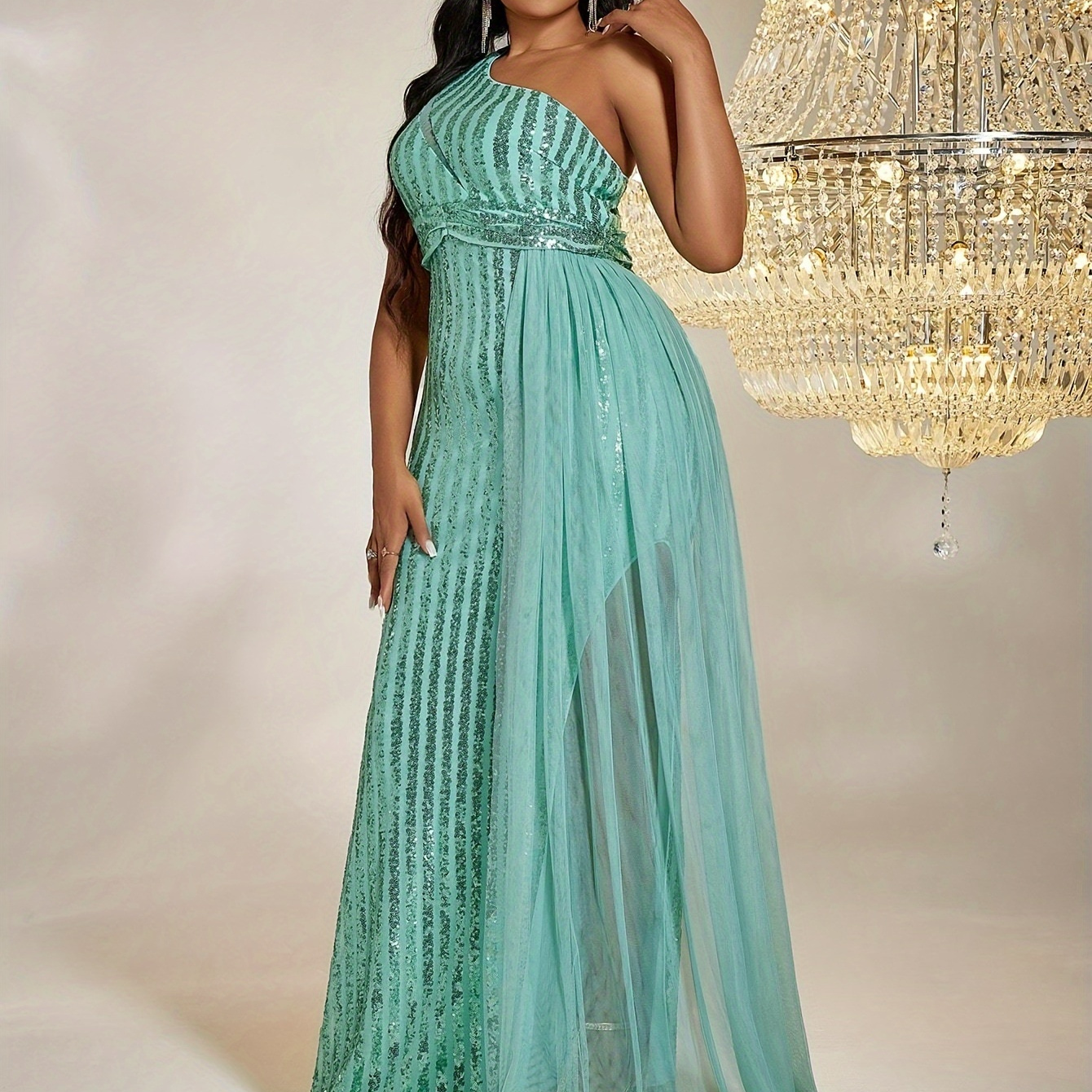 Plus Size Elegant Bridesmaid Dress Women's Plus Glitter - Temu