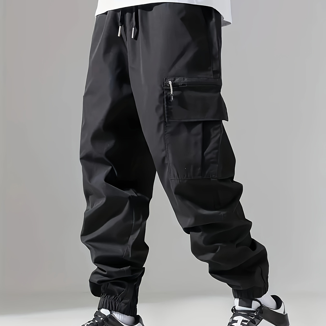 

Men' Hip Hop Casual Flip Pocket Footie Cargo Pants