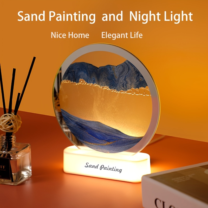 Orange avec lumière - Lampe de nuit Led 3D en sable mouvant