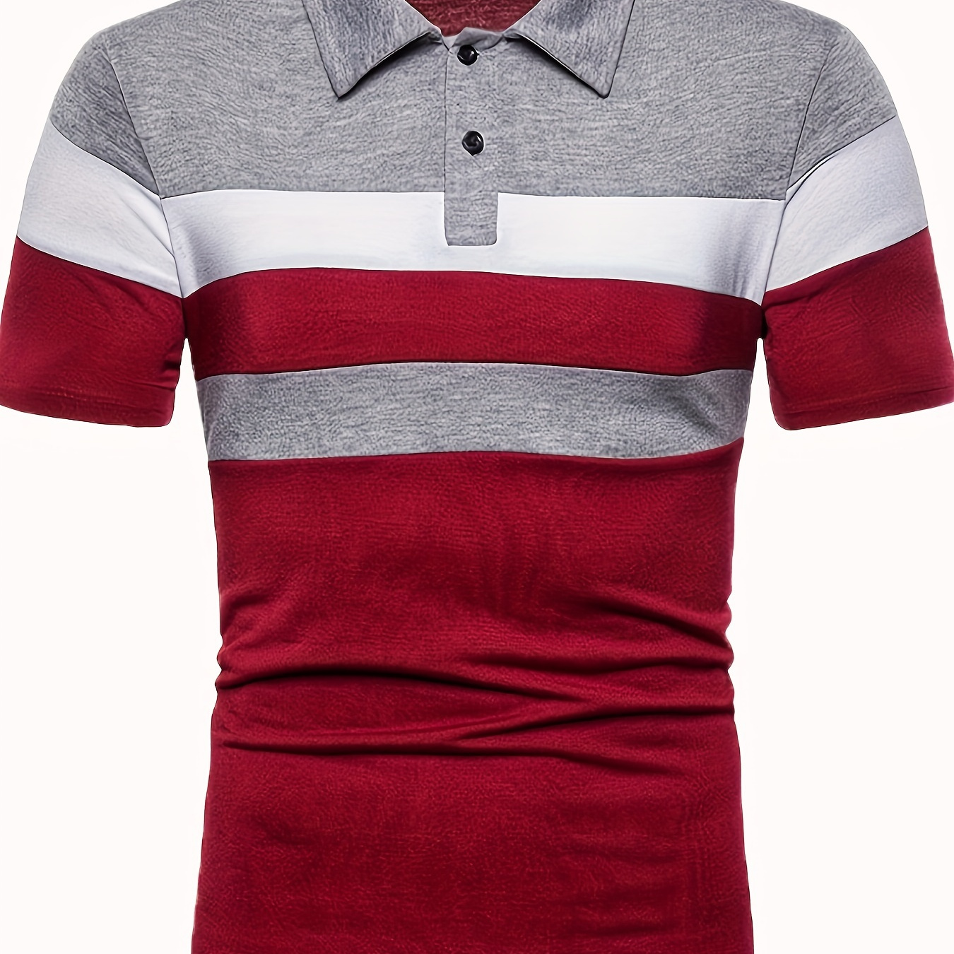 

Men's Color Matching Striped Golf Shirt, Casual Half Button Short Sleeve Shirt For Outdoor