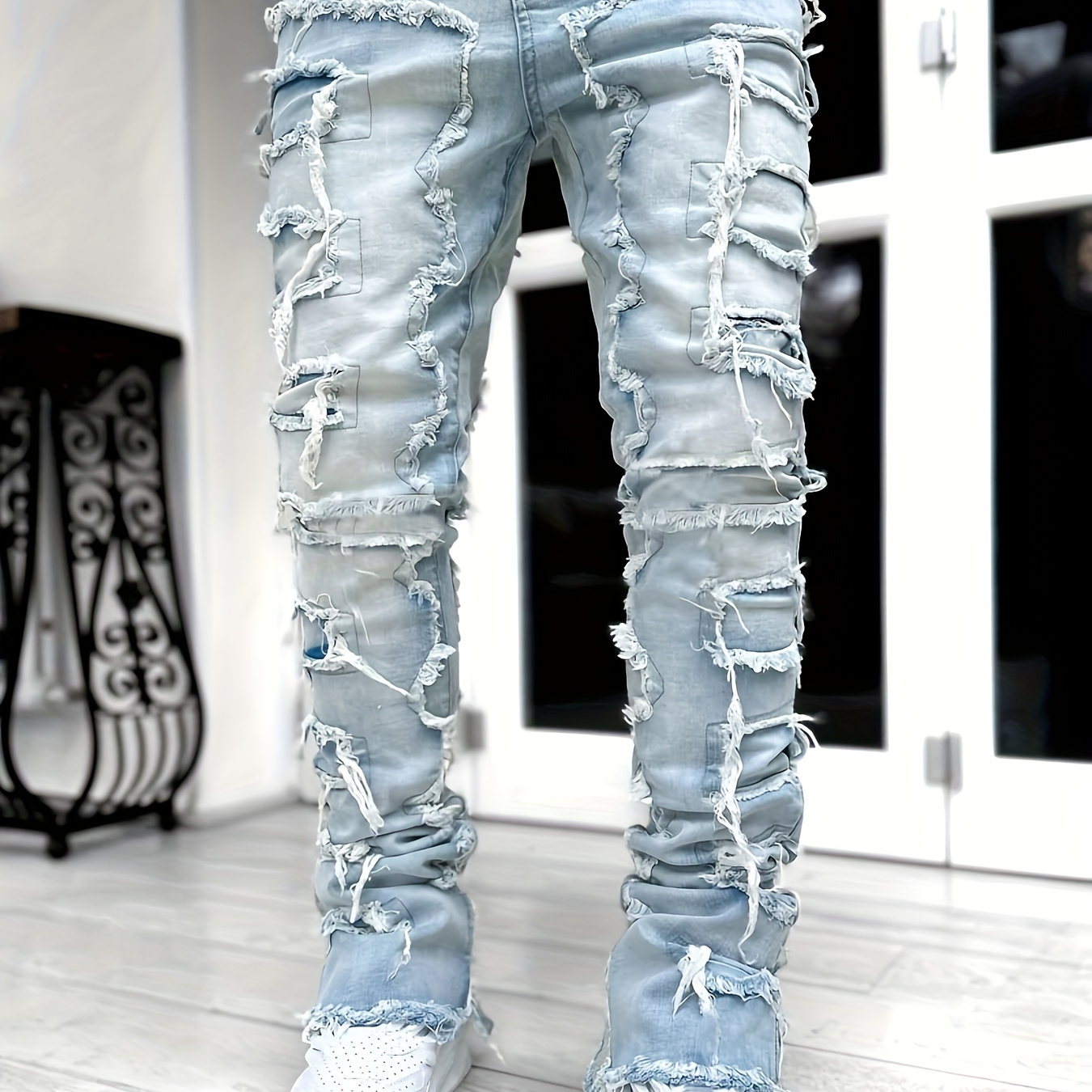 Calça Jeans Preta Masculina Com Estampa High Street Y2K Reta/Estilo Hip-hop