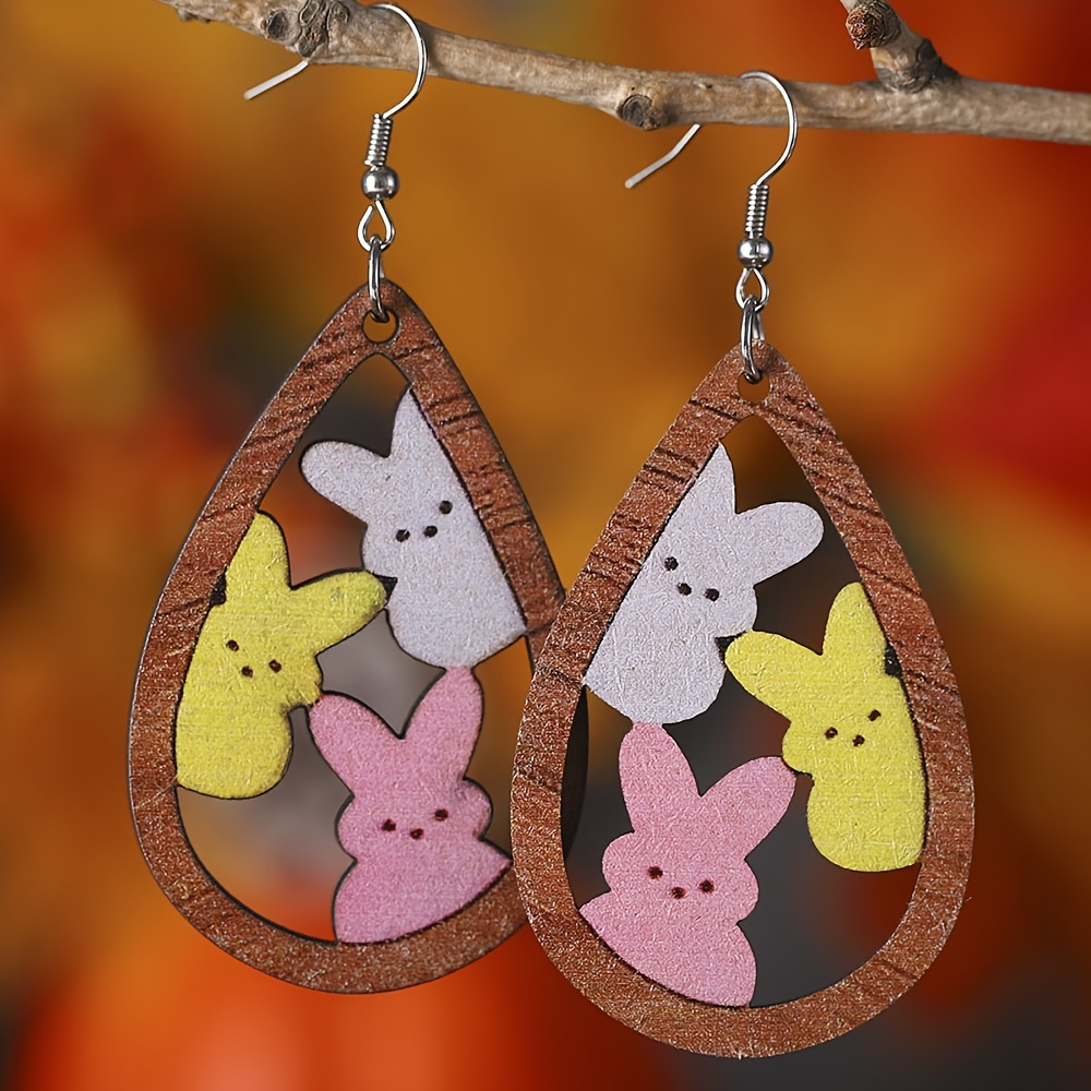 

Cute 3 Rabbit Waterdrop Shape Easter Earrings Easter Bunny Jewelry Festival Ornaments For Women
