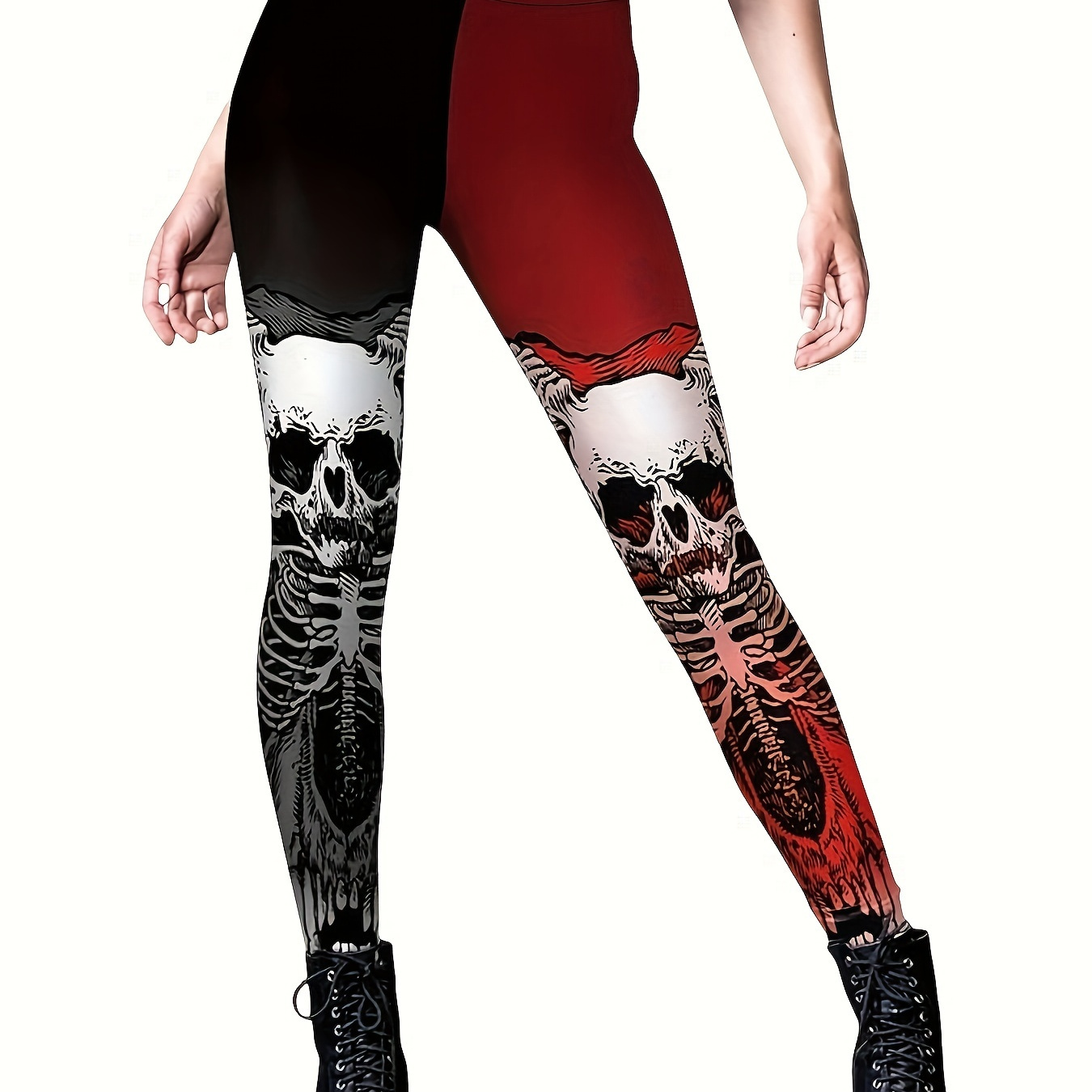 

Skull Print High Waist Leggings, Casual Skinny Stretchy Tights Leggings For Daily Wear, Women's Clothing