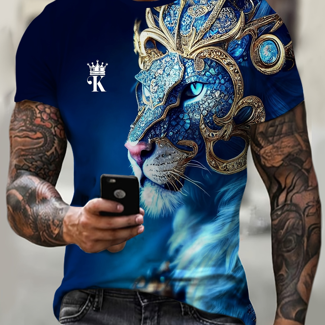 

Plus Size Men's Graphic Print T-shirt For Summer, Trendy Casual Short Sleeve Tees For Outdoor Sports