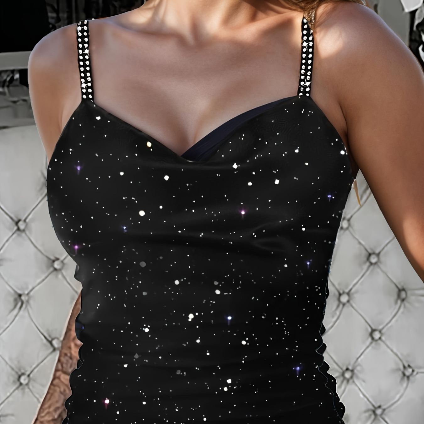 

New Vest With Rhinestone Shoulder Straps And Sequin Strap, Fashionable And Sexy Top For Women