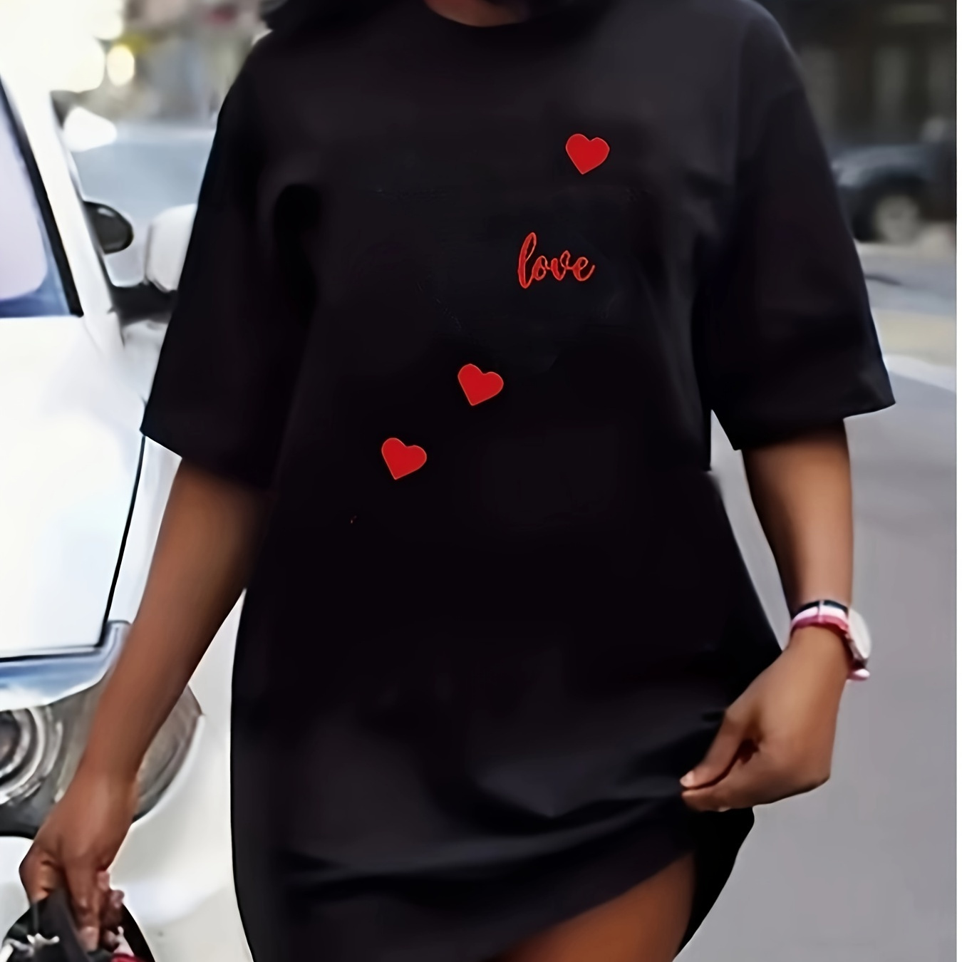 

Graphic Print Tee Dress, Short Sleeve Crew Neck Casual Dress For Summer & Spring, Women's Clothing