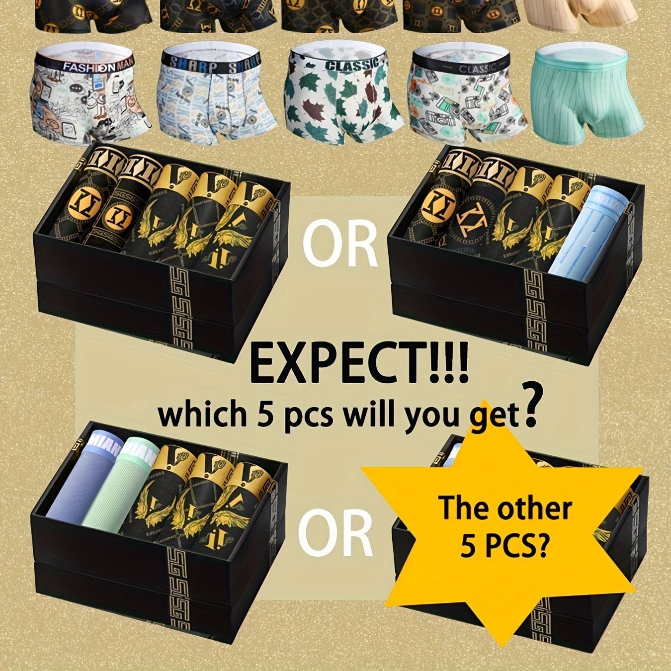 

Black Box Package - Stylish Series Random 1/5pcs Men's & Wing Print Boxer Briefs - Comfy & Luxury Underwear Set, As Gift