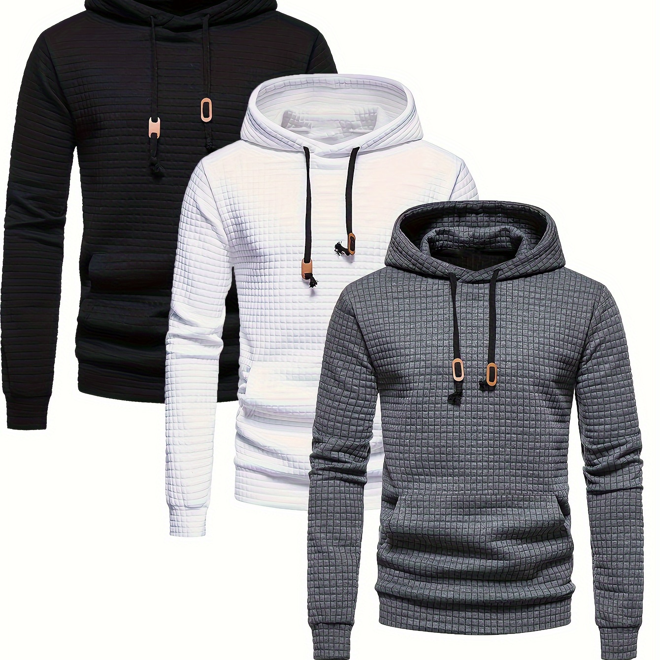 

Men's 3pcs Hoodie Set - Casual & Solid Color, Long Sleeve Pullovers With Kangaroo Pocket, Machine Washable - Fall/winter