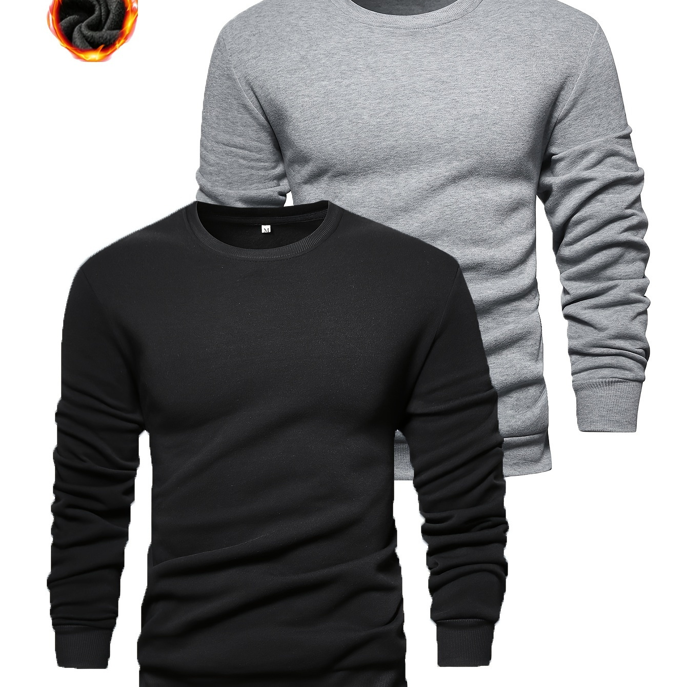 

2pcs Men's Casual Solid Crew Neck Sweatshirt For Men Fall Winter