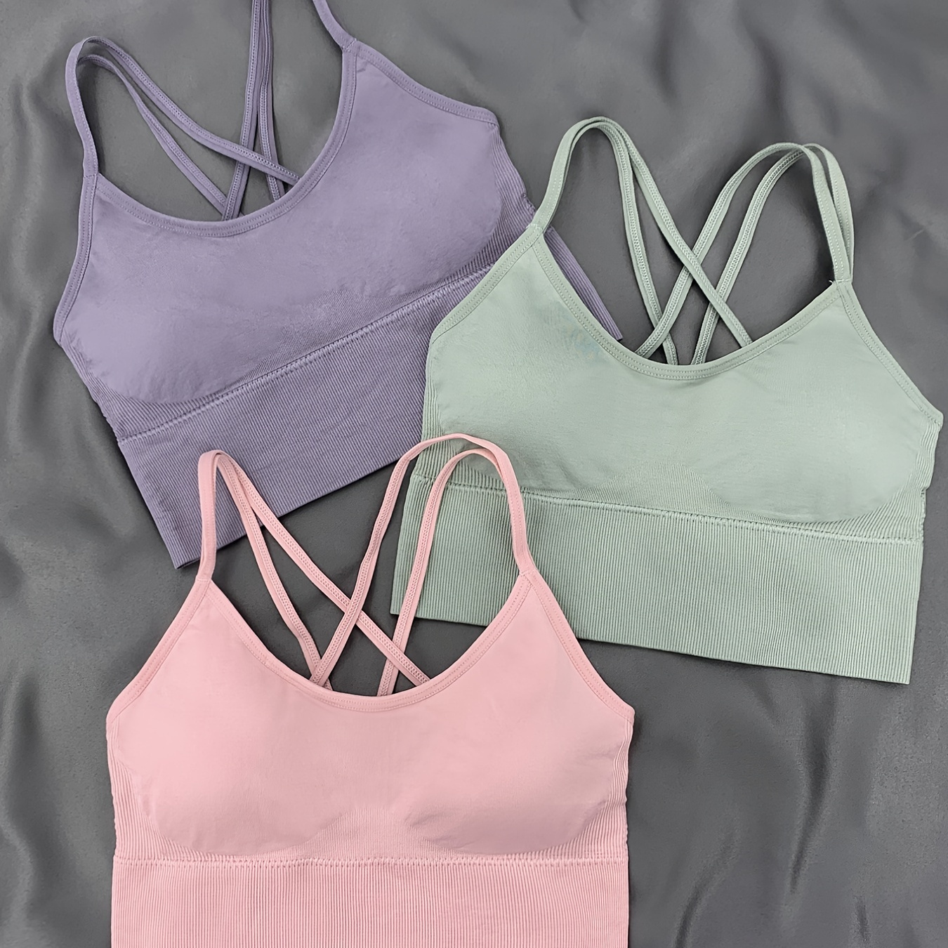 3 Pcs Criss Cross Back Sports Bras, Comfy & Breathable Casual Yoga Fitness Tank Top, Women's Lingerie & Underwear