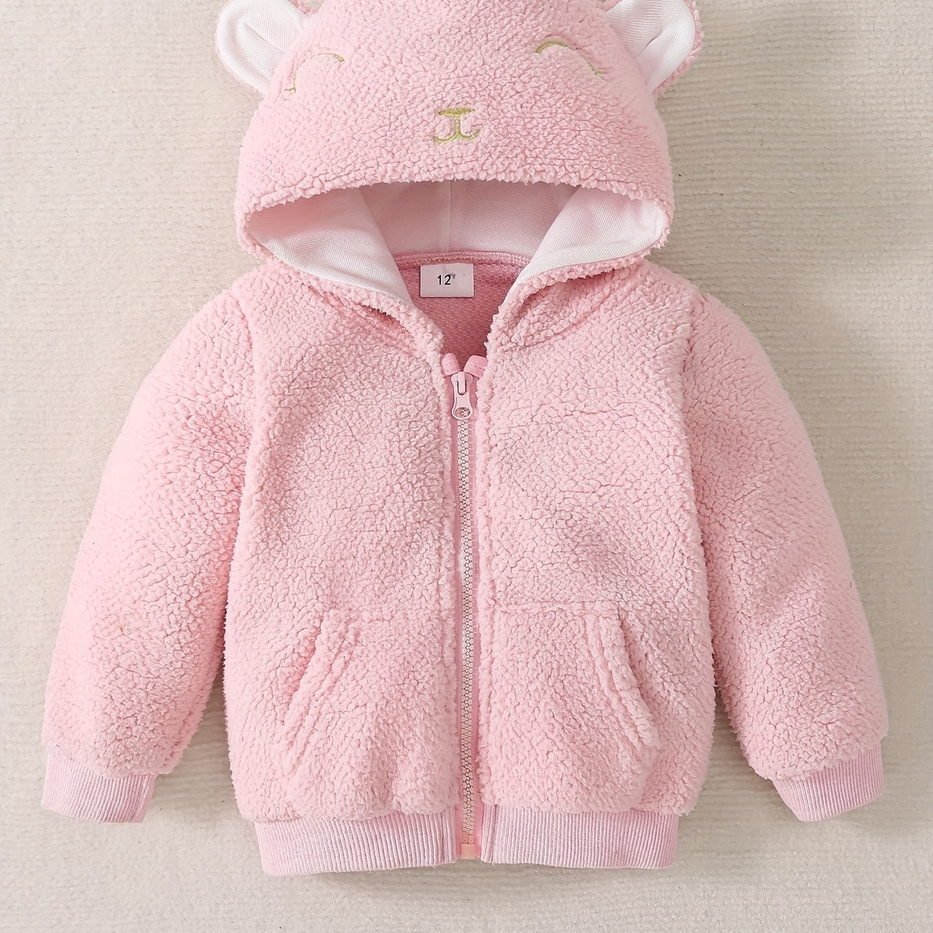 Warm Fleece Cute Bear Shape Jacket For Baby Boys And Girls, Kids Autumn And Winter Thick Zip Up Hooded Coat