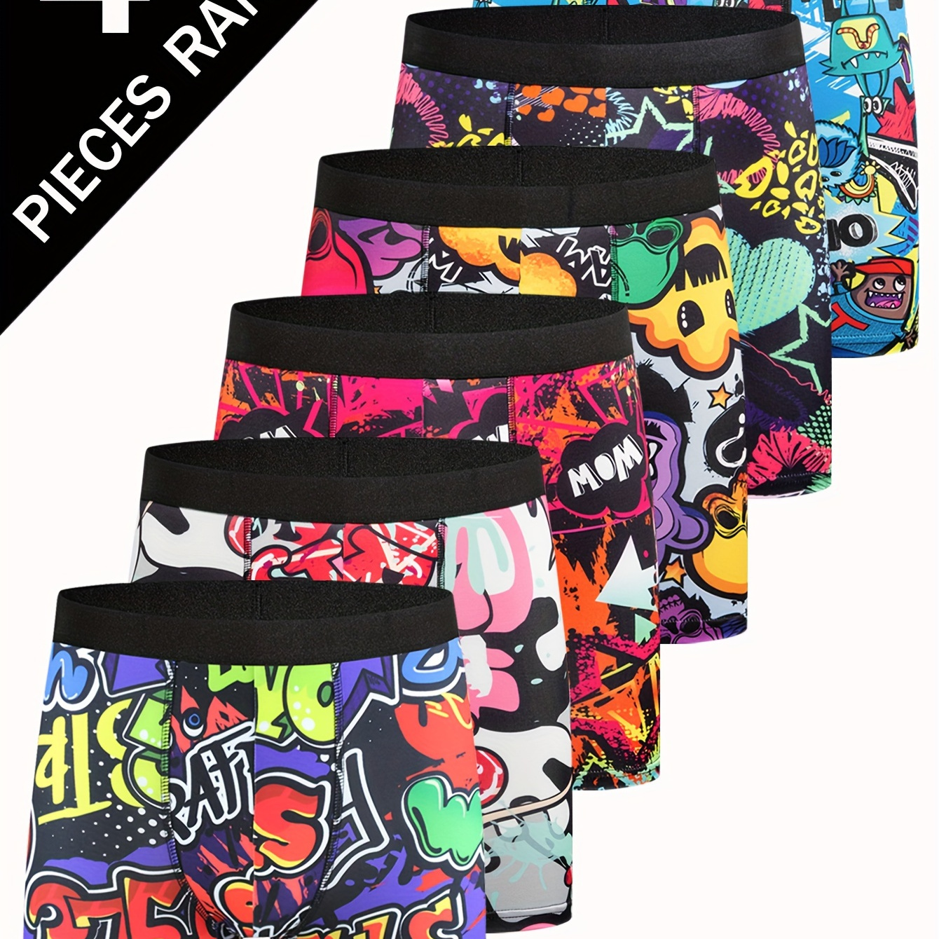 

4 Random Colors Men's Long Funny Graffiti Boxer Briefs - Soft And Comfortable,