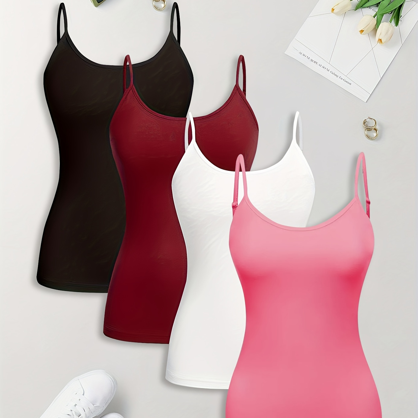 

Dp111933 Four-piece Set Solid Color Slimming Bottoming Halter Vest