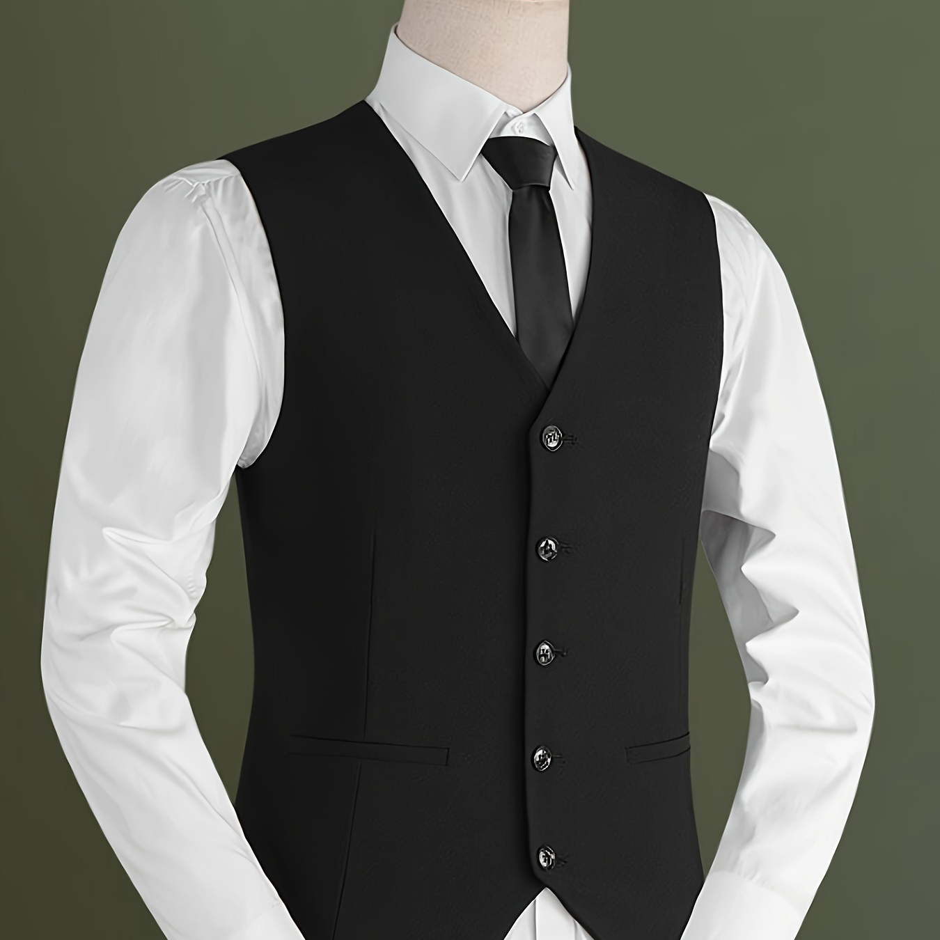 

V Neck Smart Suit Vest, Men's Casual Retro Style Solid Color Single Breasted Waistcoat For Spring Fall Dinner Suit Match