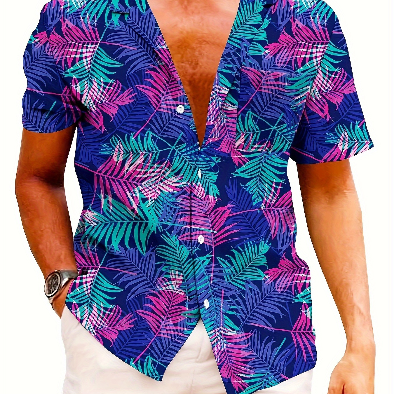 

New Casual Style Men's Printed Coconut Tree Pattern Short Sleeved Button Up Shirt For Leisure Vacation Seaside Coconut Tree Summer Seasonal Fashion Shirt Button Up Shirt