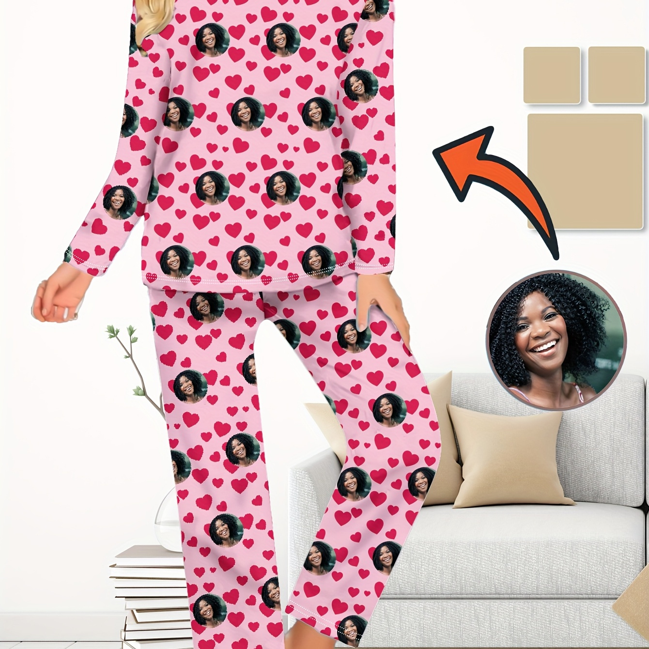 

1set Customizable Plus Size Pajama Set, Polyester Knit , Pattern, Fabric, Sleepwear For Adults - Base Design Pd-710