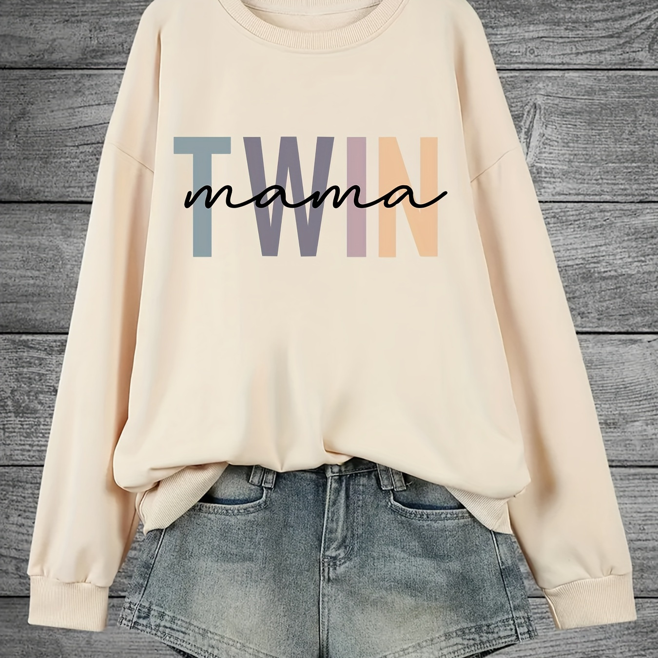 

Twin Print Pullover Sweatshirt, Casual Long Sleeve Crew Neck Sweatshirt For Fall & Winter, Women's Clothing