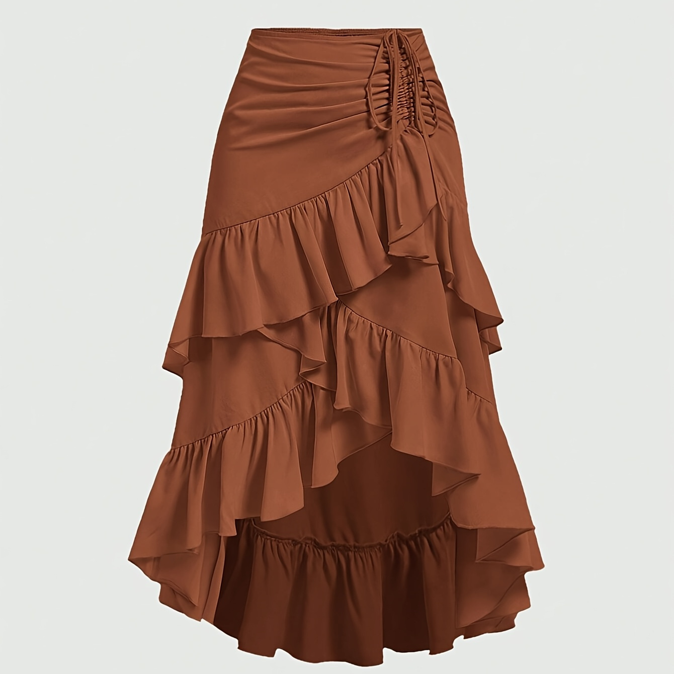 

Elegant Asymmetrical Ruffle Hem Women' In Solid Color, Polyester, Machine Washable - Spring/autumn, Half-length, Fashion