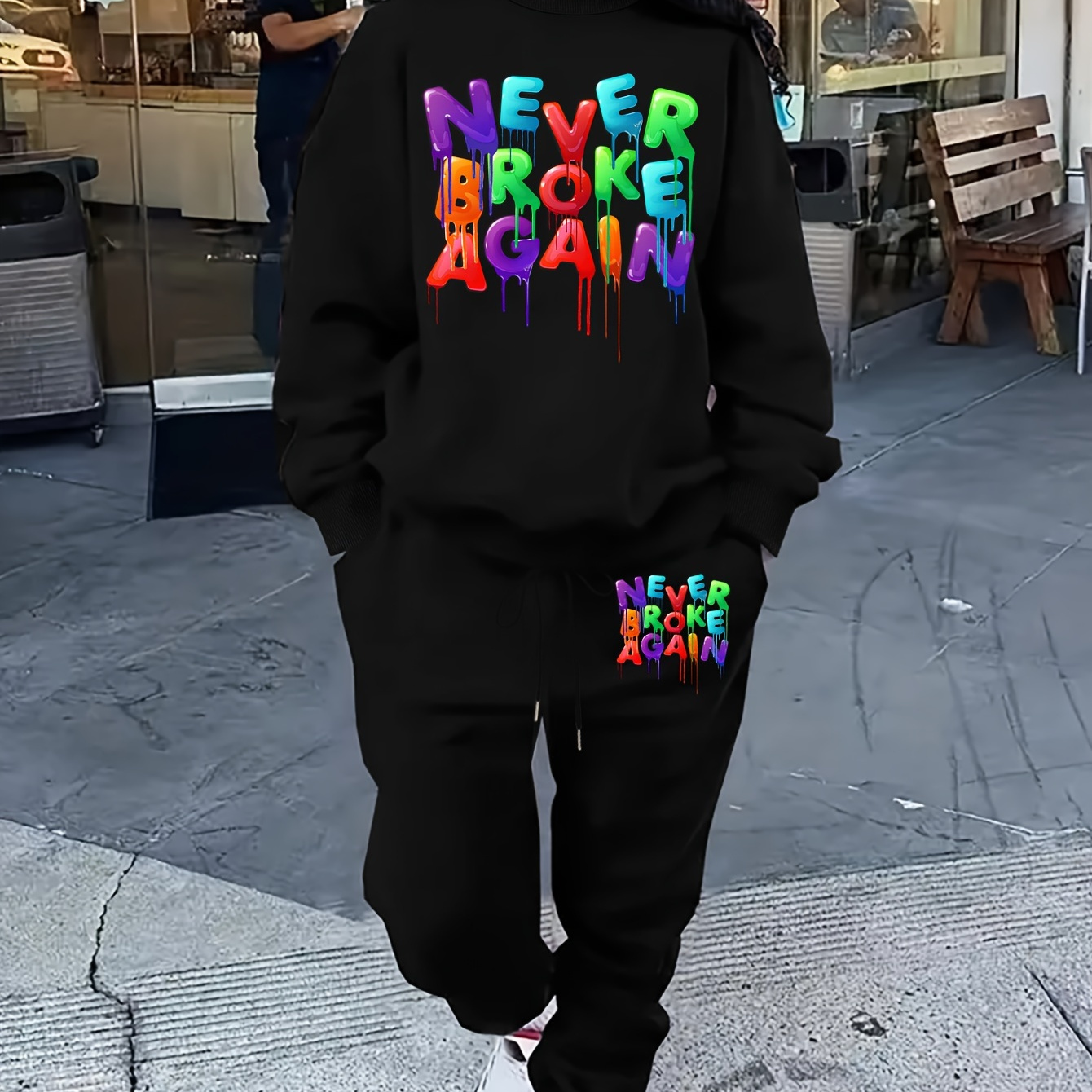 

Women's Polyester Sweatshirt And Pants Set " " , /fall , Round , Pattern - 10/25 Streetwear