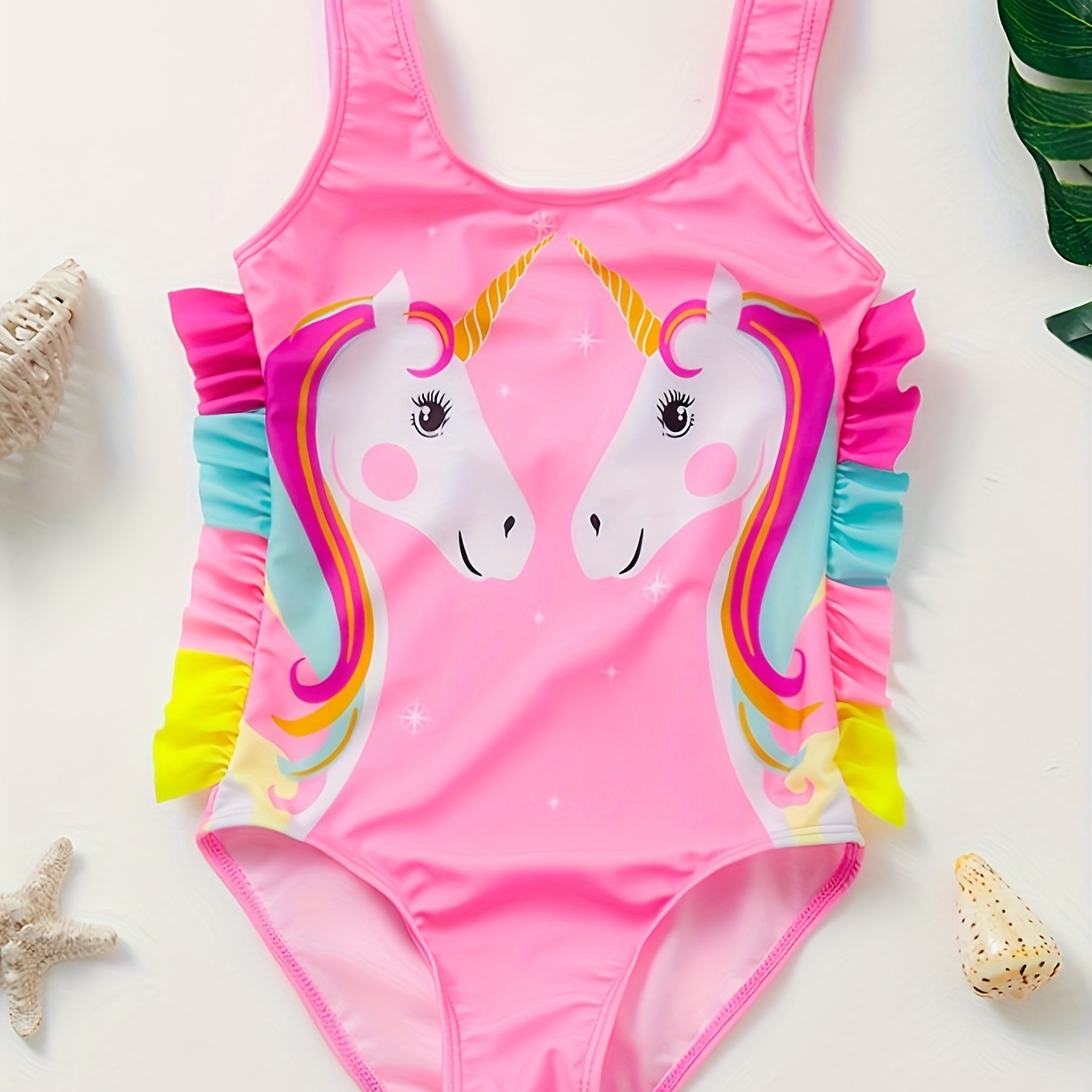 

Cute 1pc Swimwear For Girls, Cartoon Graphic Swimsuit With Sleeves, Stretchy And Comfortable