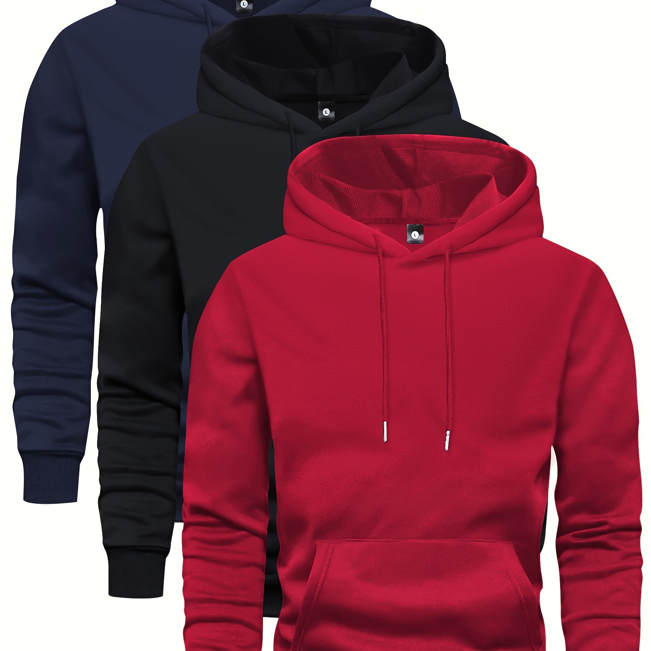 

3-pack Set Of Solid Color Men's Hooded Long Sleeve Sweatshirts With Kangaroo Pocket, Chic And Trendy Tops For Men, Versatile For Autumn And Winter Outdoors And Sports Wear