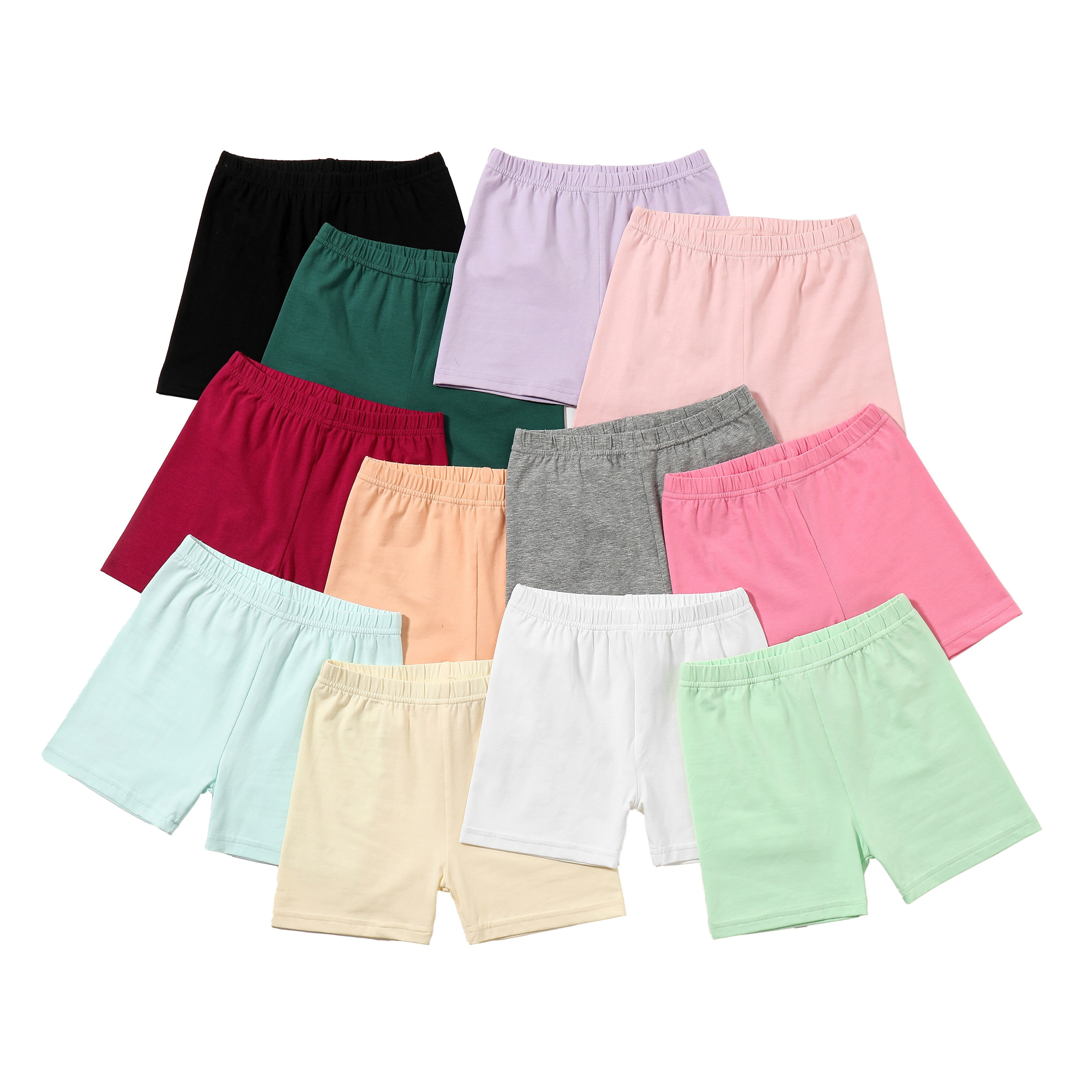 

Toddle Girls 12-piece High Stretch Solid Colored Cotton Safety Shorts For