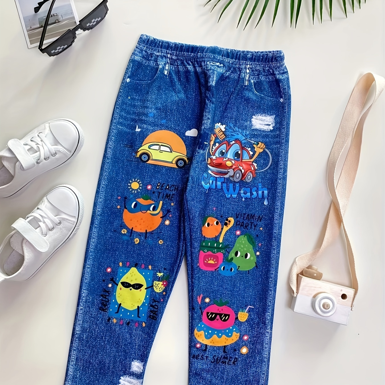 Kid's  Real Thing Print Imitated Denim Print Pants Street - Temu