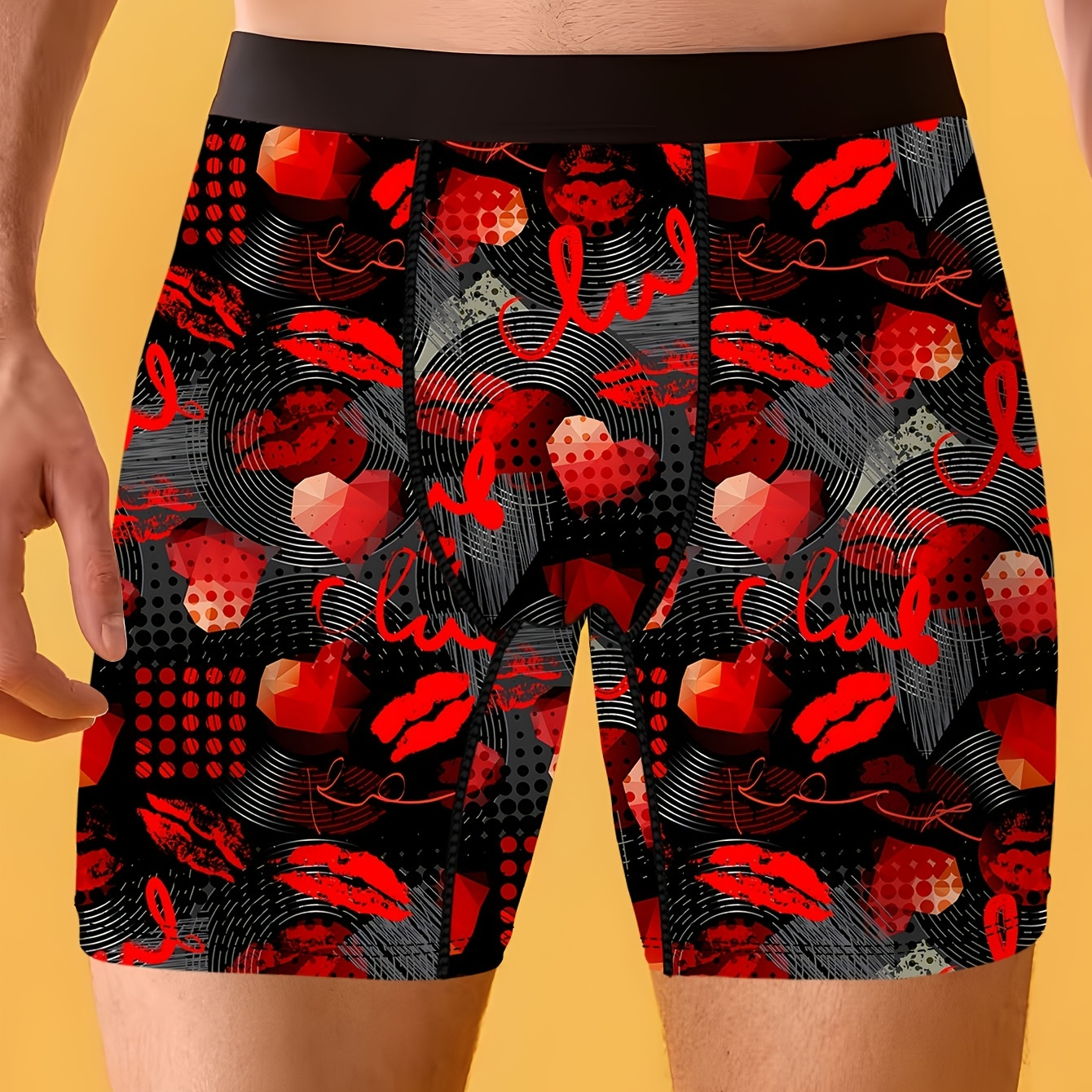 TEMU 1-pack Men's Novelty Shorts, Print, Polyester Elastic Fabric, Soft And Skin-friendly, Quick-dry And Breathable, Four-needle Six-thread, Valentine's Day Gift, And Cute Men's Casual Underwear