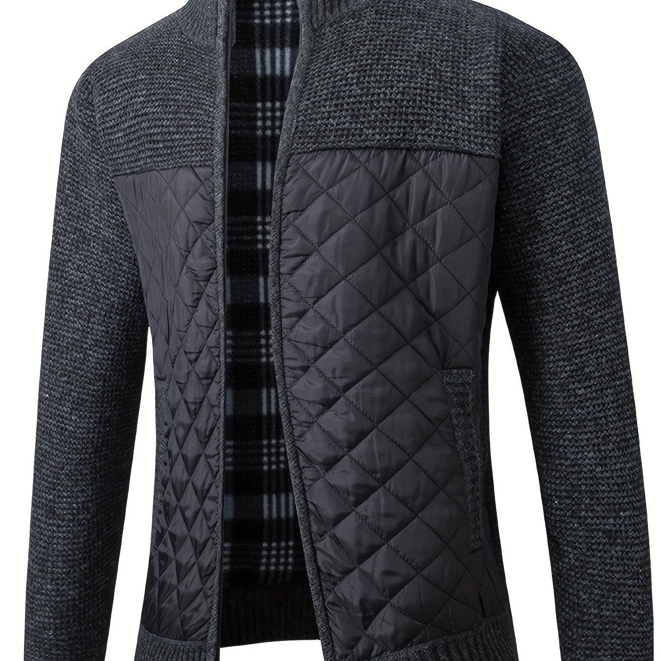 

Men's Warm Sweater Casual Quilted Jacket, Stand Collar Jacket Coat For Fall Winter