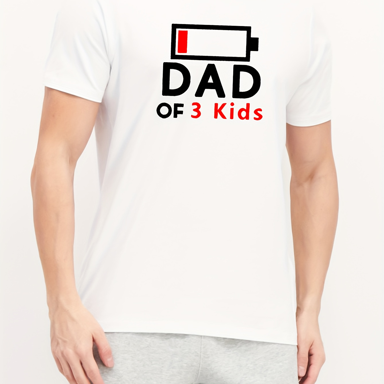 

T-shirt d'été à imprimé créatif "Papa de 3 enfants", décontracté, à manches courtes, pour homme, style sport-loisirs, haut à col rond tendance pour un usage quotidien.