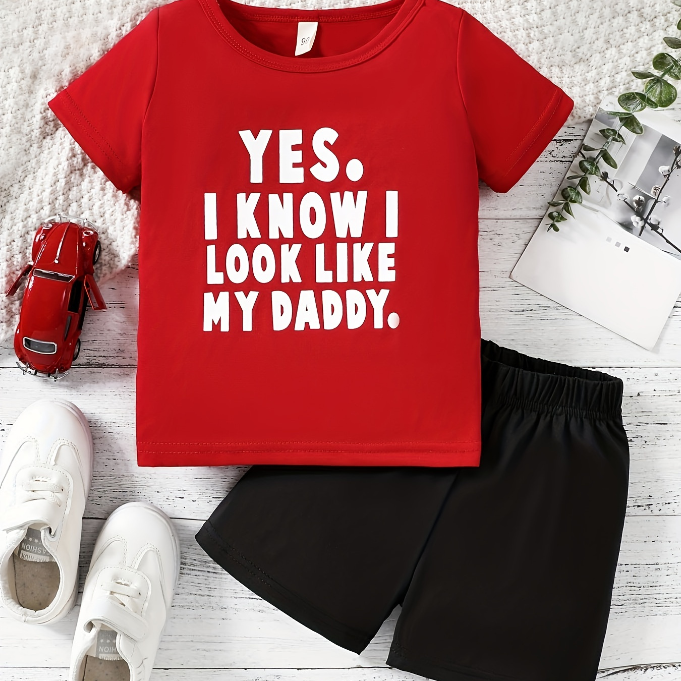 

Boys "yes I Know I Look Like My Daddy" Outfit Round Neck T-shirt & Shorts For Summer Kids Casual Clothes