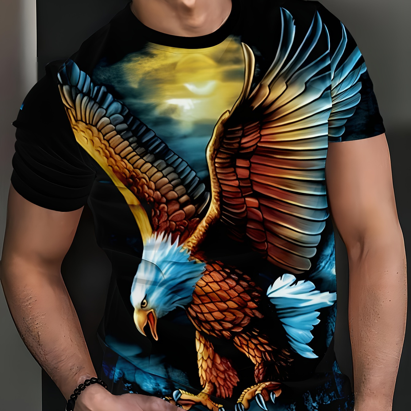 

Men's Eagle T-shirt, Short Sleeve Crew Neck Tee, Men's Clothing For Summer Outdoor