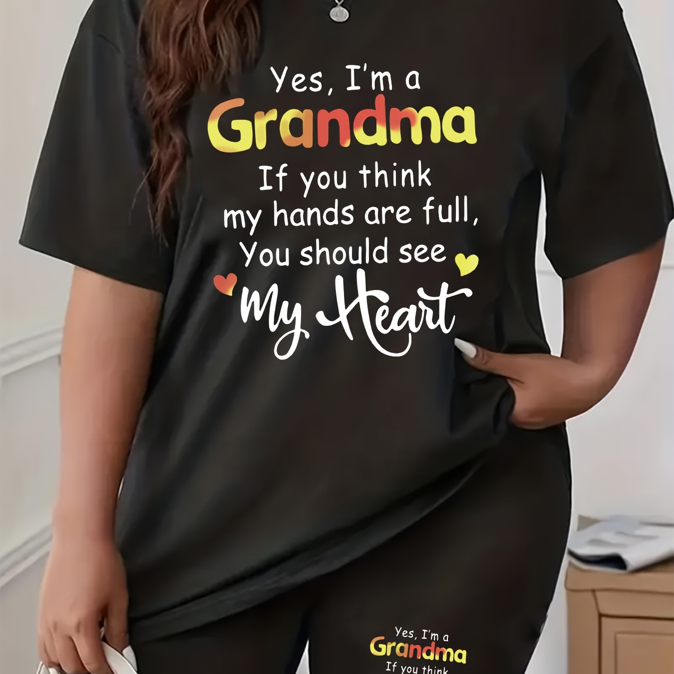 

Plus Size Letter Print 2 Piece Set, Short Sleeve T-shirt & Shorts, Women's Plus Size Clothing
