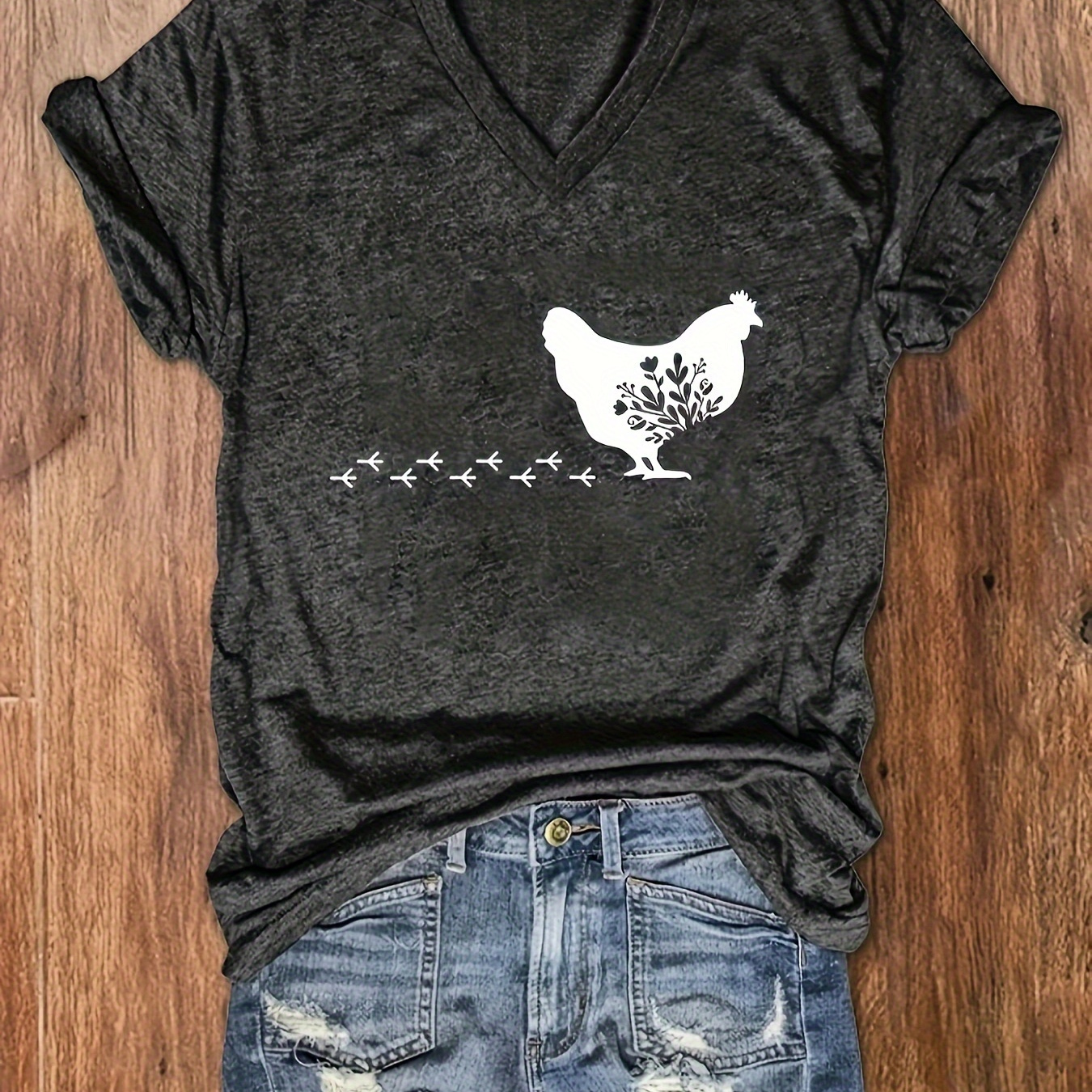 

Chicken-fun Letter Printing-t-shirt-casual Joker-soft And Comfortable-women's Top