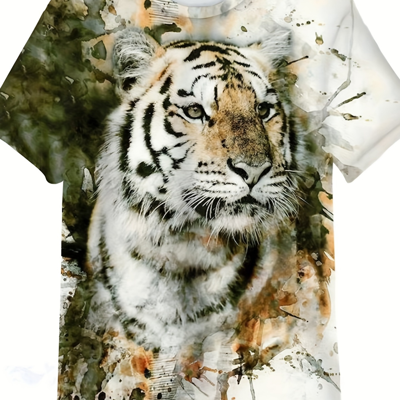 

Plus Size Men's T-shirt, 3d "tiger" Graphic Crew Neck Short Sleeve Summer Casual Oversized Daily Holiday Top