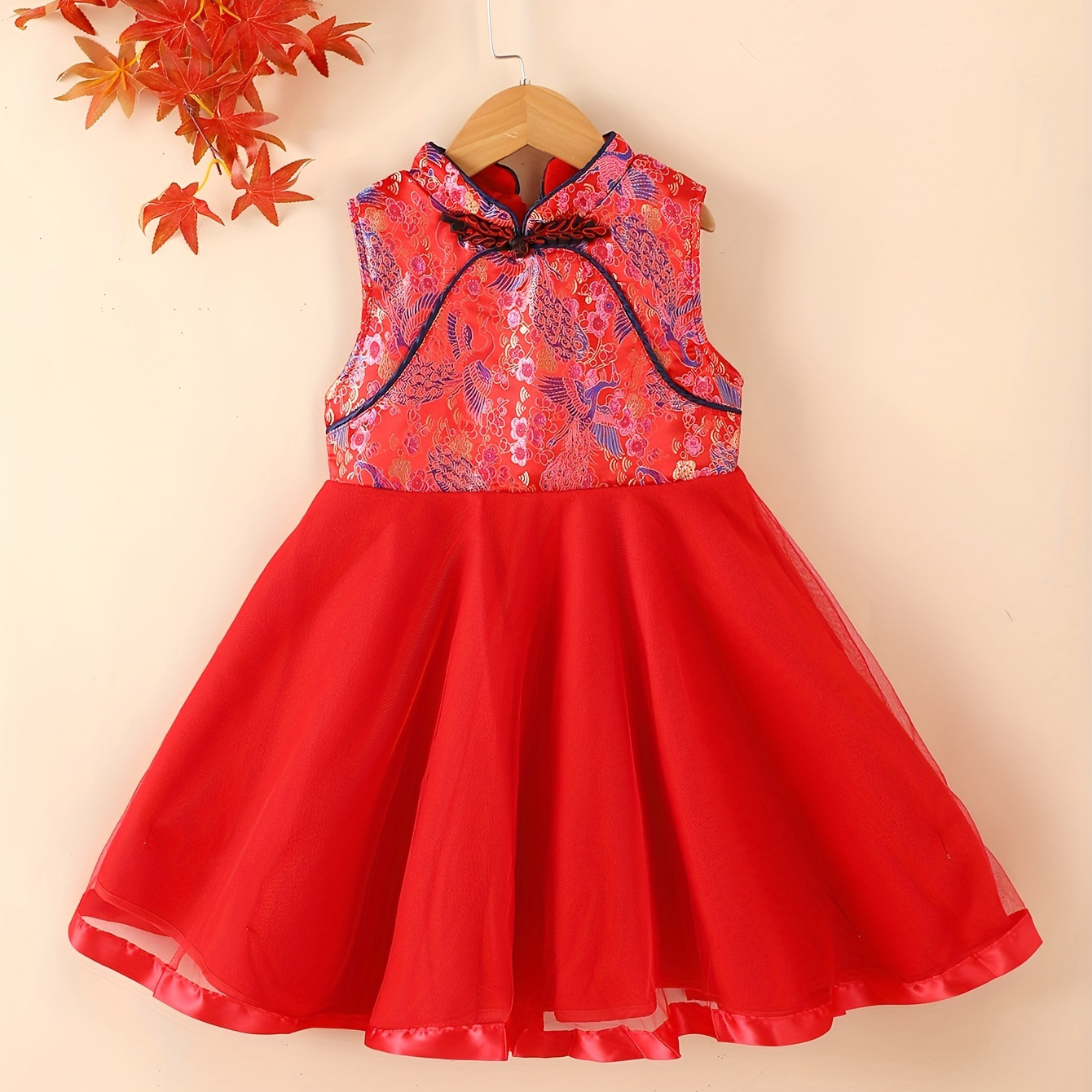 

Chinese Vintage Style Hanfu, Embroidery Sleeveless Tutu Dress Kids Clothes For Girls New Year Party Gift