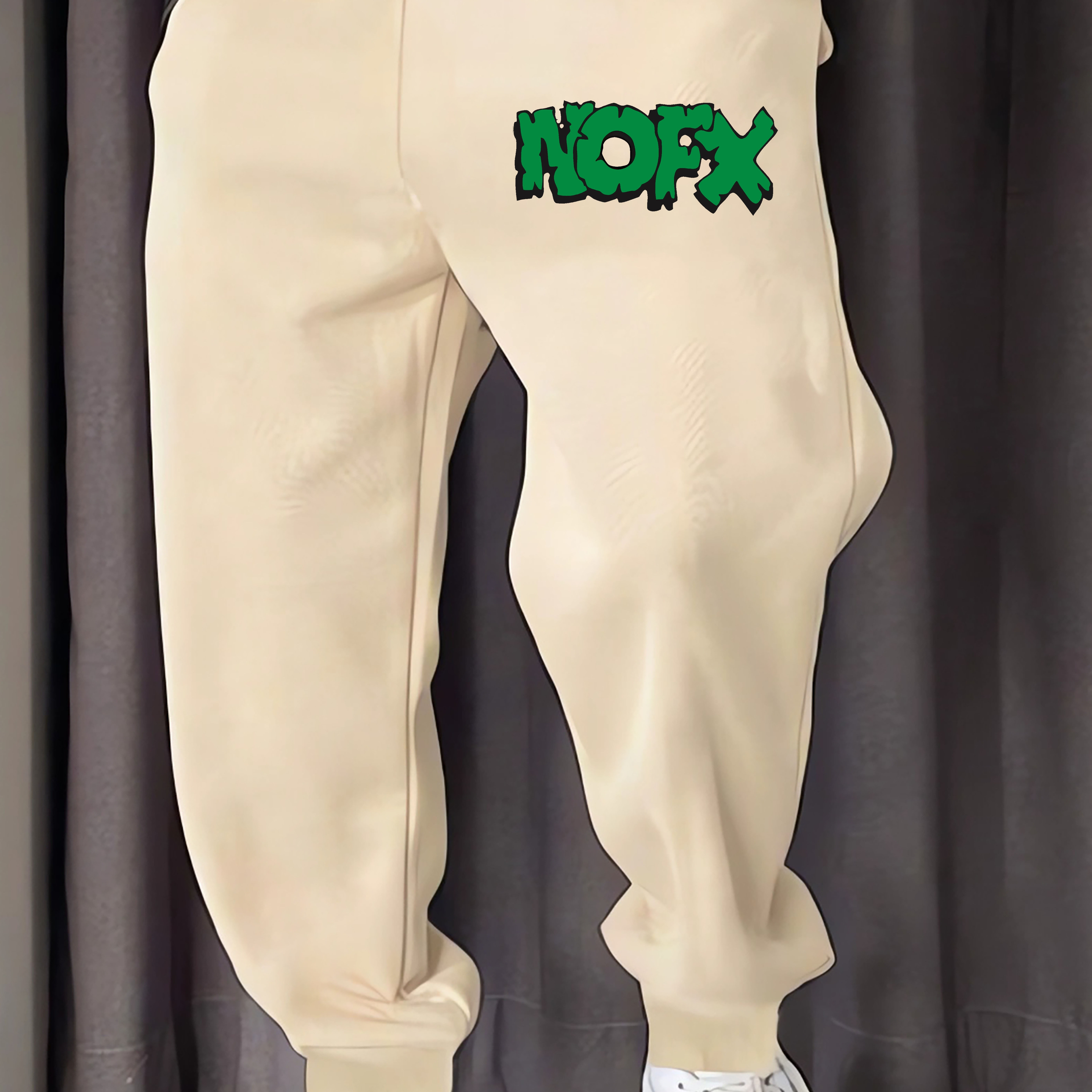 

nofx" Letter Print Casual Slightly Stretch Drawstring Joggers, Men's Pants For Spring Summer Outdoor