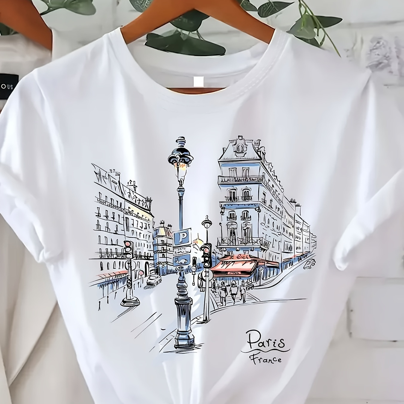 

Plus Size Paris Neck T-shirt, Casual Short Sleeve T-shirt For , Women's Plus Size Clothing