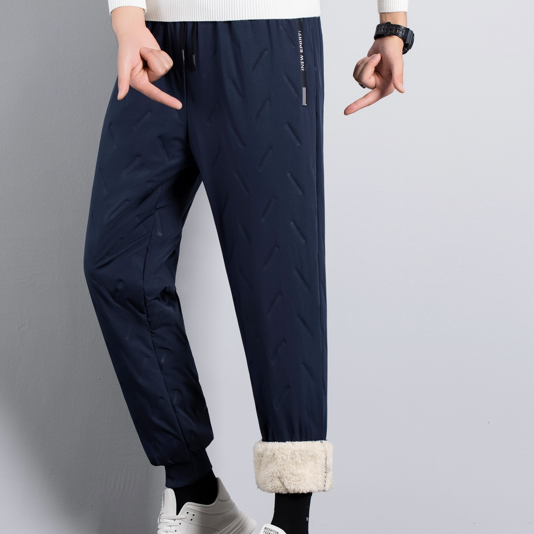 

Winter Thermal Lined Casual Pants For Men - 100% Polyester Solid Color Regular Fit Trousers With Pockets - Non-stretch Woven Fabric, Cold Resistance For Casual , Universal Fit