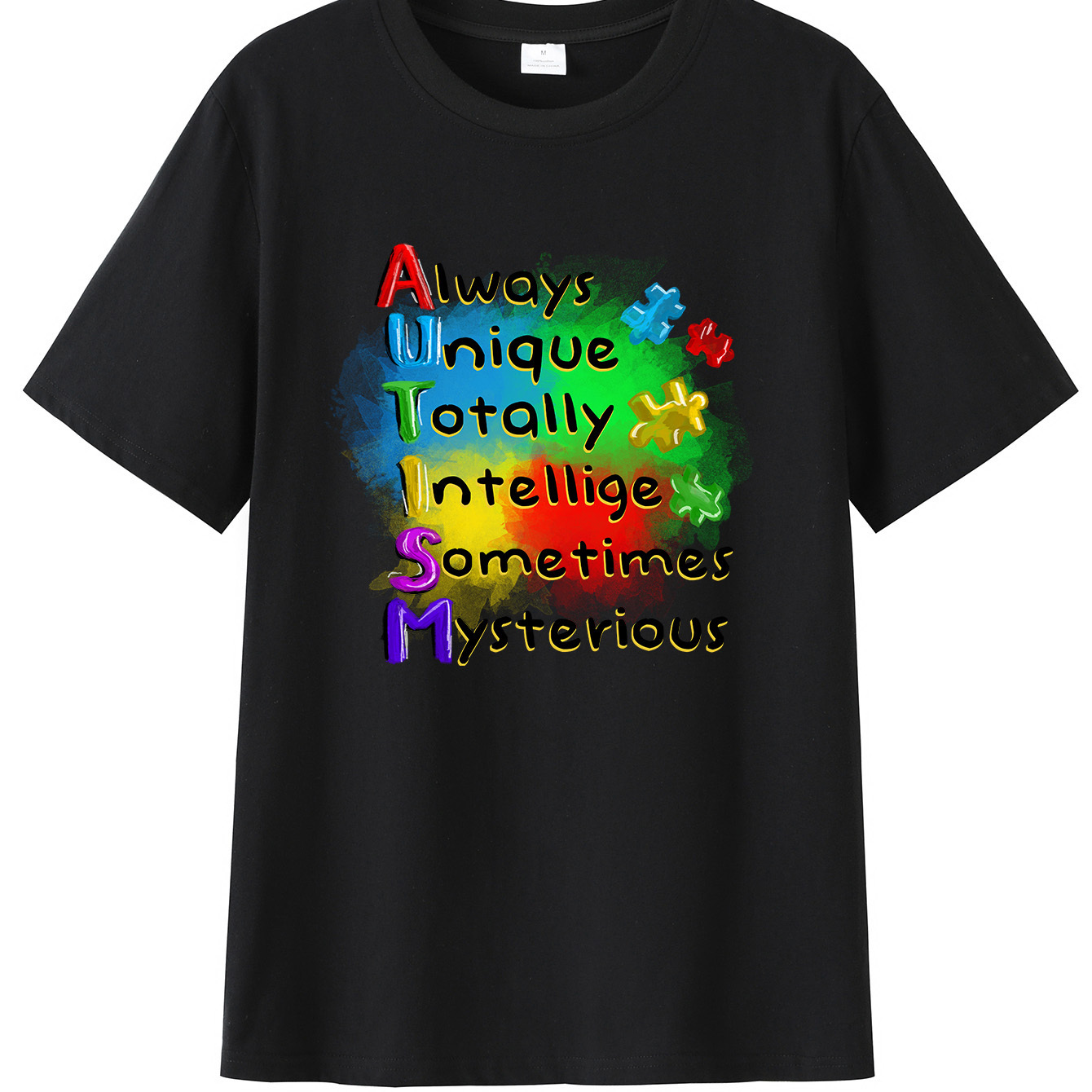 

T-shirt For Men, Casual Summer Top, Comfortable And Fashion Crew Neck Short Sleeve With Rainbow Color Autism Creative Print, Suitable For Daily Wear
