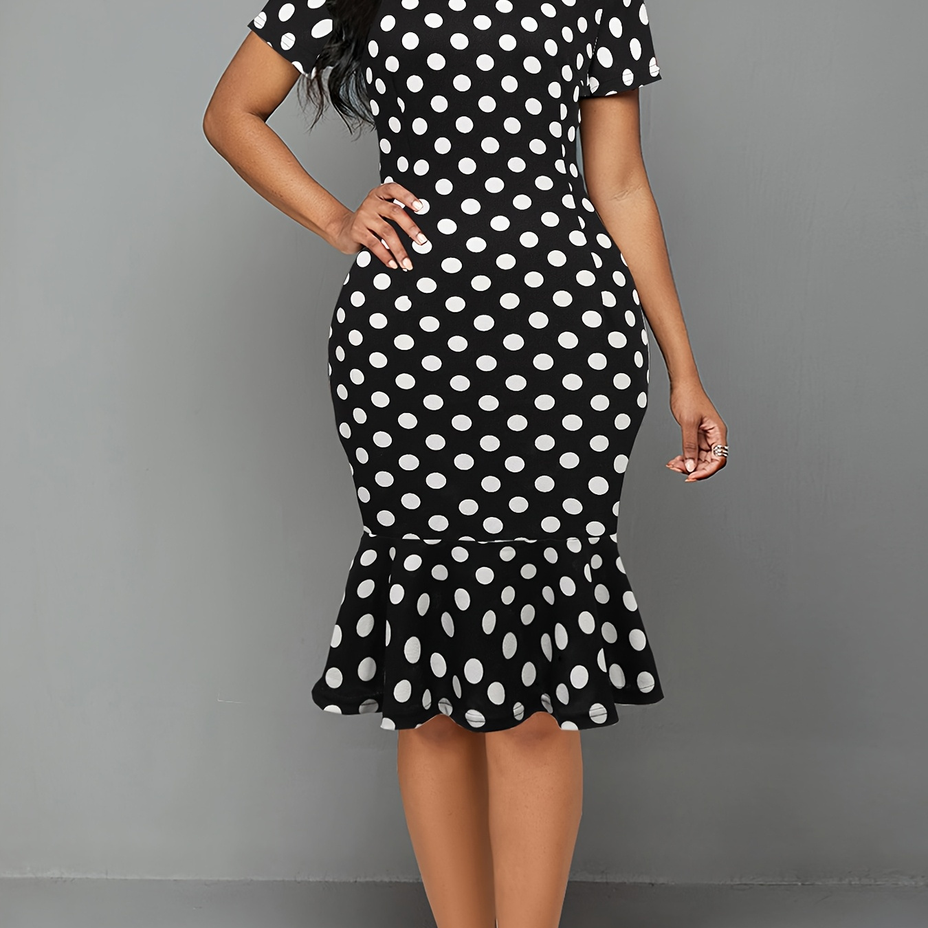 

Women's Polka Dot Pencil Dress, Polyester 95% Spandex 5%, Crew Neck, Knit Fabric, , Adult Fashion