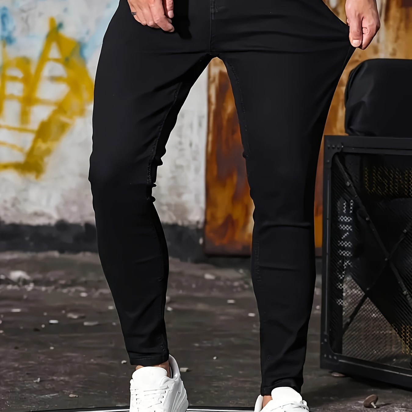 

Jean mi-stretch en coton mélangé pour homme, coupe ajustée chic pour un style urbain, printemps et automne