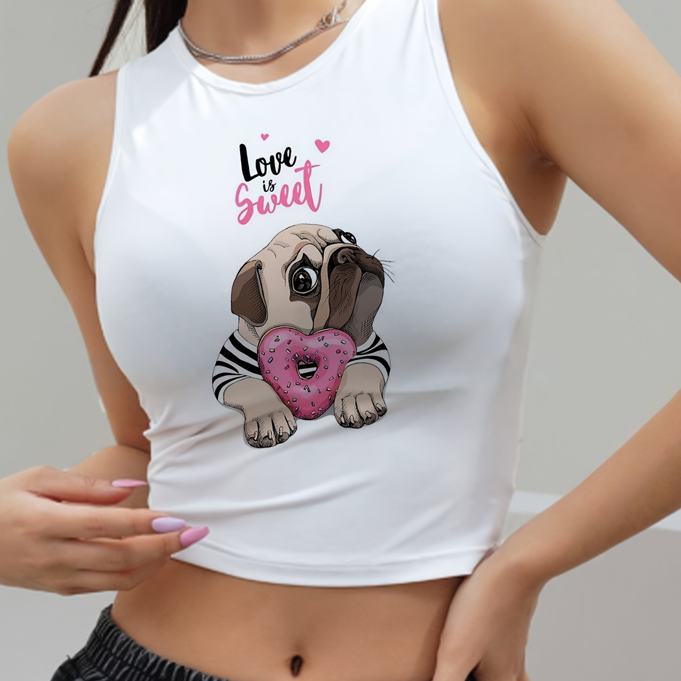 

Women's "" Bulldog Graphic Tank Top - Sexy, Stretchy Polyester, Round Neck Sleeveless Vest For Casual & Sports, Summer-ready