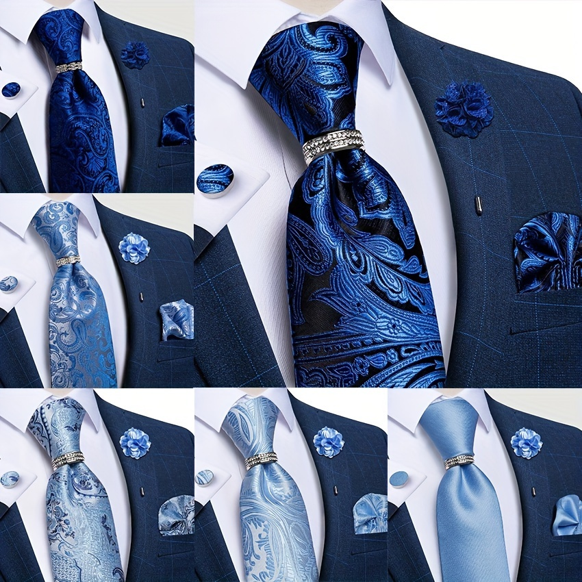 Men's Necktie Silver Ring Handkerchief Cufflinks Set For - Temu Austria