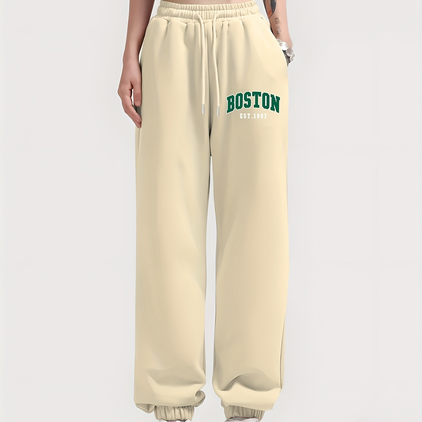 boston Letter Graphic Baggy Sports Sweatpants drawstring - Temu